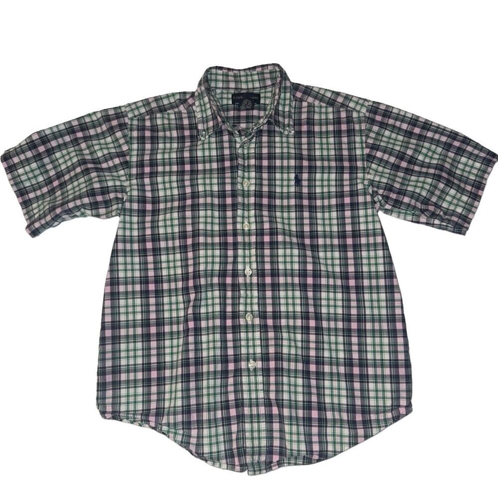 Polo Ralph Lauren Boys 12-14 M Plaid Short Sleeve Button Down Shirt Pony